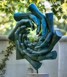 Whirlwind hands sculpture closeup